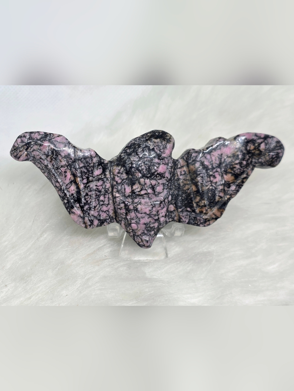Rhodonite Bat Crystal Carving | Gemstone Bat | Gothic Decor | Witchy Halloween
